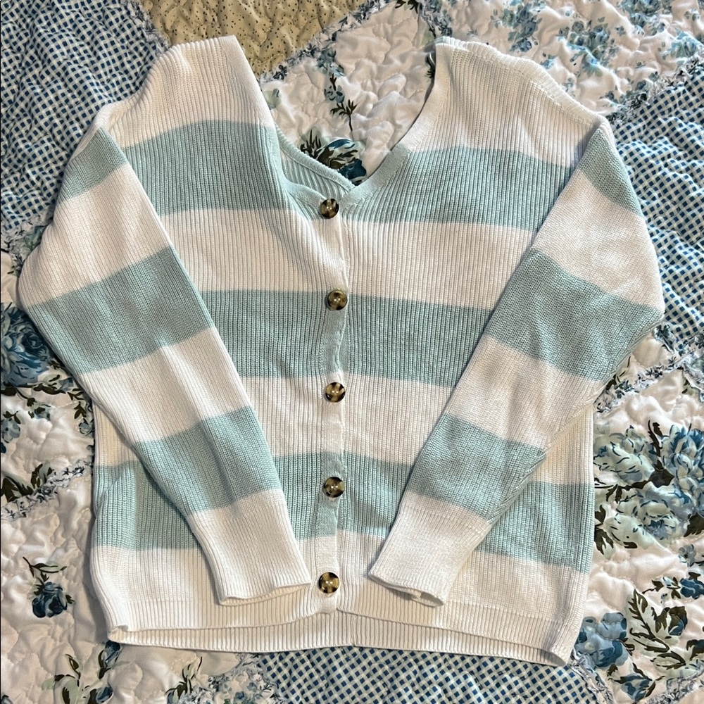 Pink Republic Blue and White Striped Cardigan